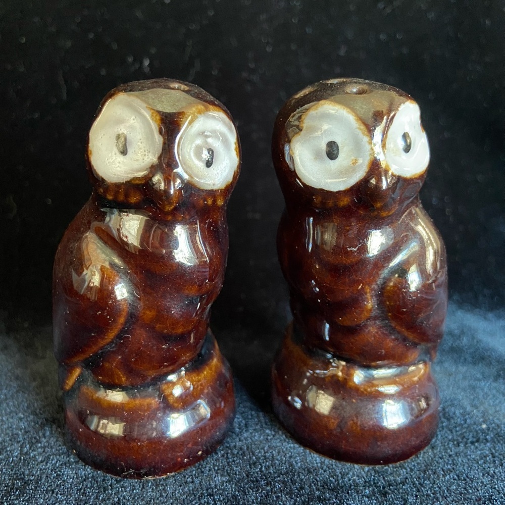 🩷 Vintage Ceramic Brown Owls Salt & Pepper Shakers Japan